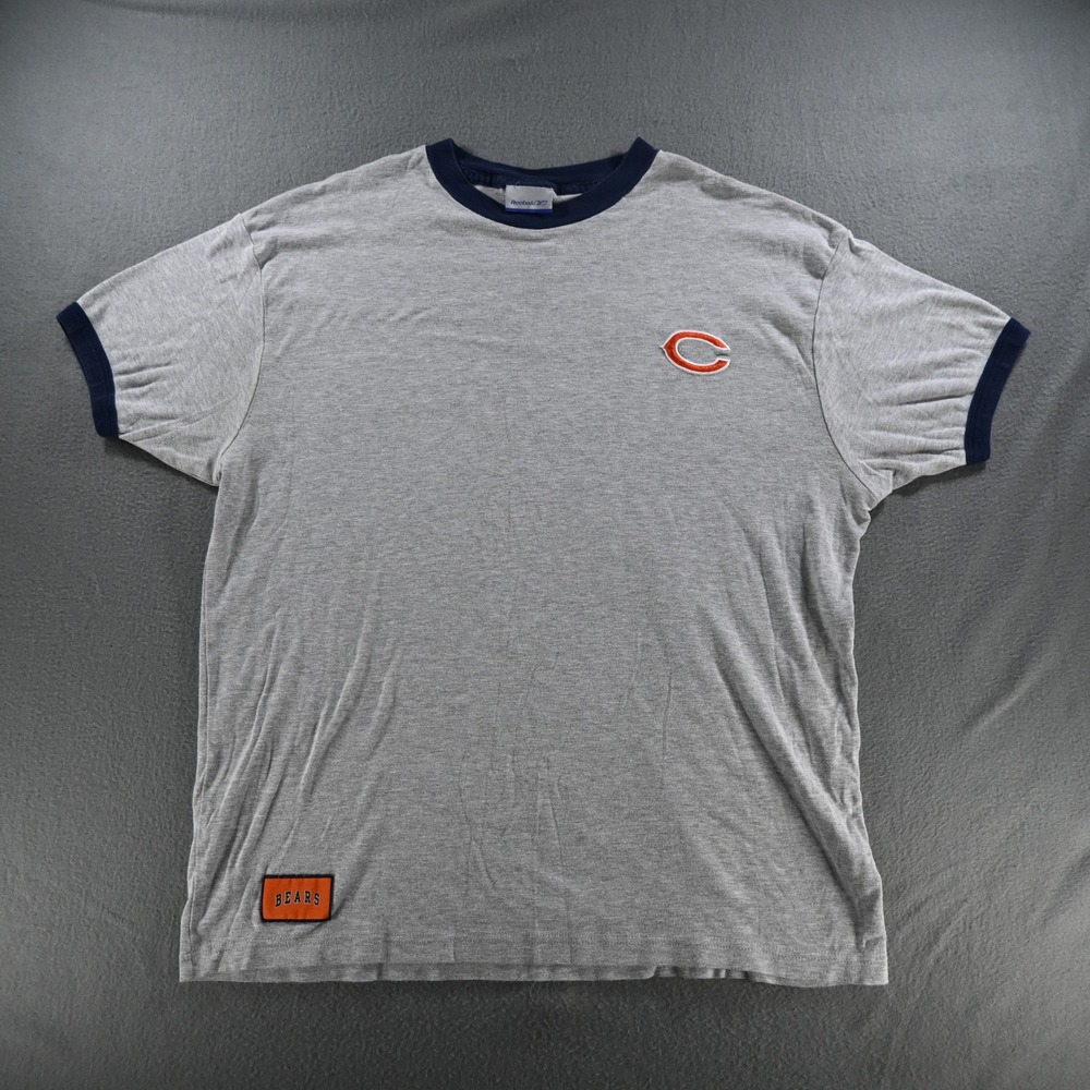 Reebok Mens Chicago Bears Vintage Y2K Ringer T-Shirt XL Gray Navy Blue